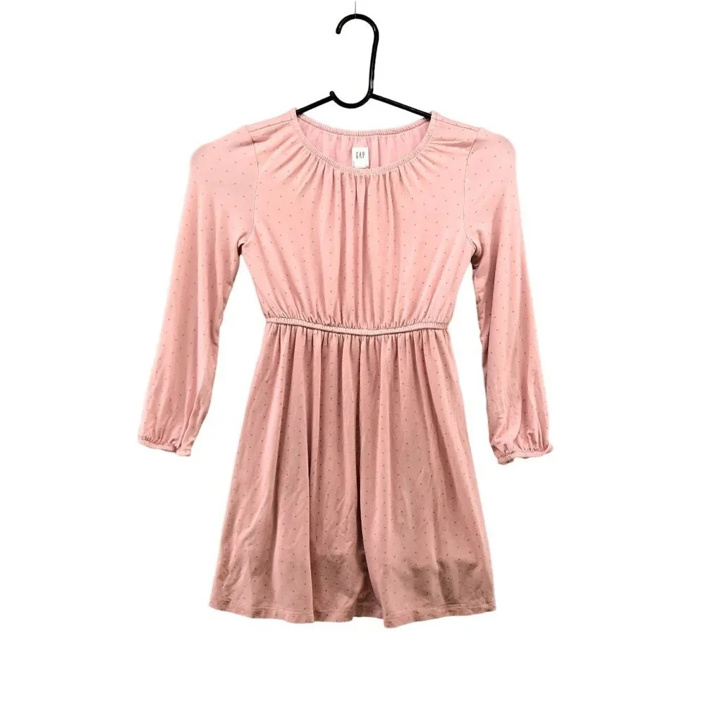 GAP Girls S 6-7 Long Sleeve Dress Pink Polka Dot A-Line‎ Knit
